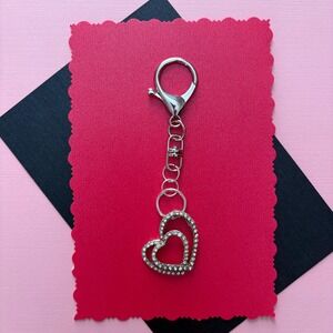 Vintage Rhinestone Double Heart Purse and‎ Bag Charm Keychain Accessory